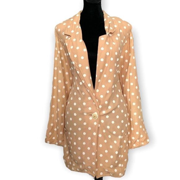 Brittany Nicole Vintage Polkadot Tan Peach Blazer Size Medium Long Sleeve Mid - Picture 5 of 11